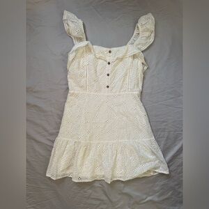 White Eyelet Sundress with Button Detail